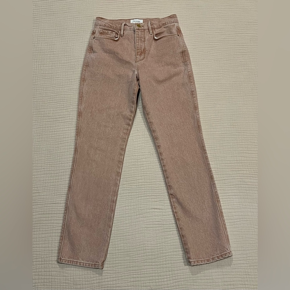 Frame Le Sylvie Super High Rise Jeans Slender Straight Ankle Size 25 Sand - Picture 5 of 14